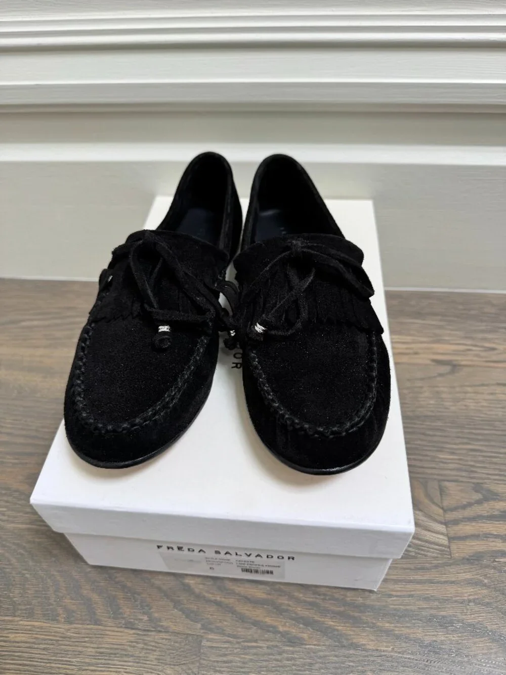 Freda Salvador Black Suede Celeste Fringe Loafer